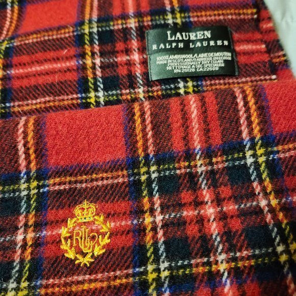 Ralph Lauren 100% Wool Scarf Red Plaid - Picture 6 of 8
